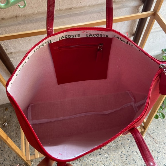 Lacoste Red Solid Tote Bag - Picture 10 of 16
